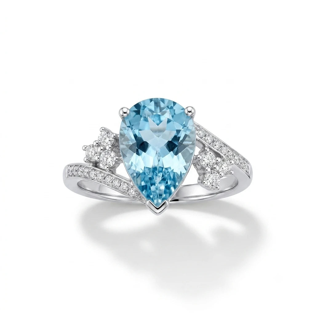 AARNIKAA Pear-Shaped Blue Stone Ring | Elegant Silver-Plated Statement Ring for Women