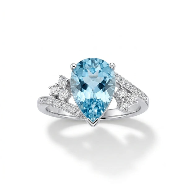 AARNIKAA Pear-Shaped Blue Stone Ring | Elegant Silver-Plated Statement Ring for Women