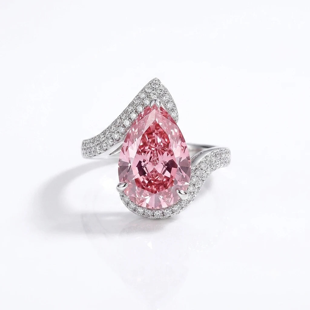 AARNIKAA Pink Pear-Shaped Statement Ring | Elegant Silver-Plated Contemporary Ring for Women