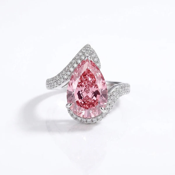 AARNIKAA Pink Pear-Shaped Statement Ring | Elegant Silver-Plated Contemporary Ring for Women