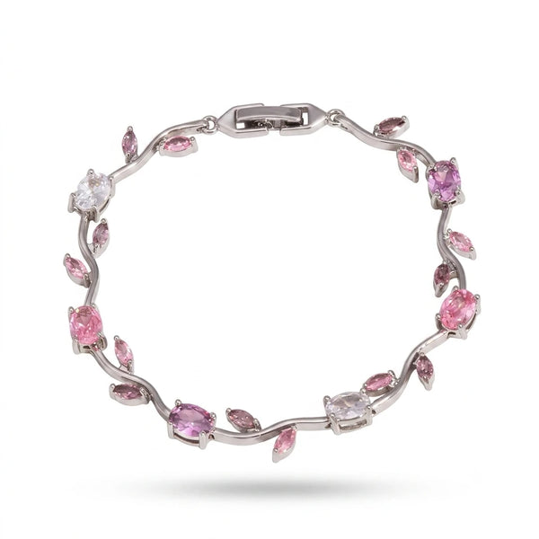 AARNIKAA Silver Plated Tulip Bracelet with Pink Stones | Anti-Tarnish Floral Jewelry for Women