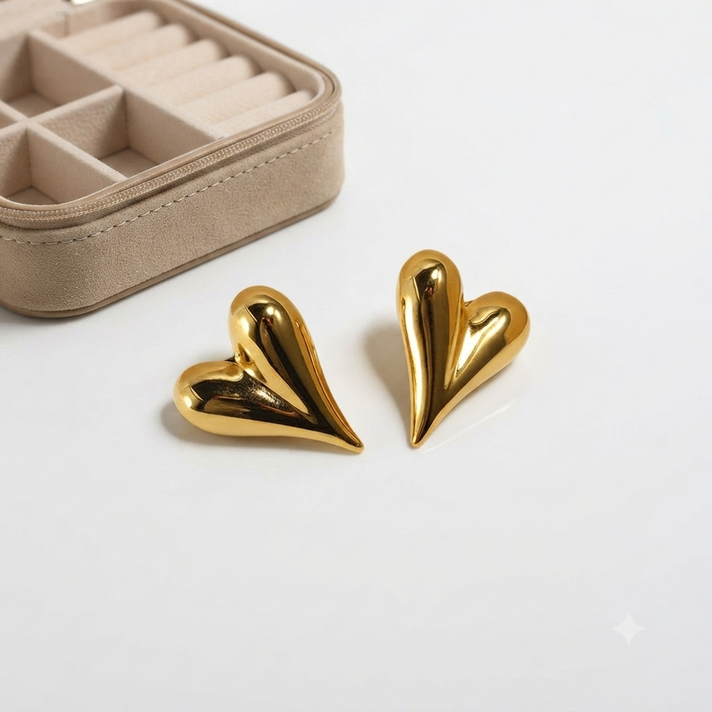 AARNIKAA Minimalist Puffy Heart Stud Earrings | Gold Plated Anti-Tarnish Chic Jewelry