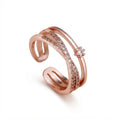 Aarnikaa Rose Gold Plated Adjustable Layered Crystal Ring