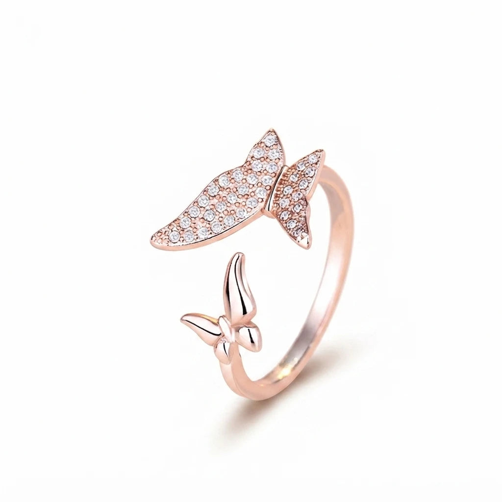 Aarnikaa Delicate Rose Gold Plated Butterfly Crystal Adjustable Ring