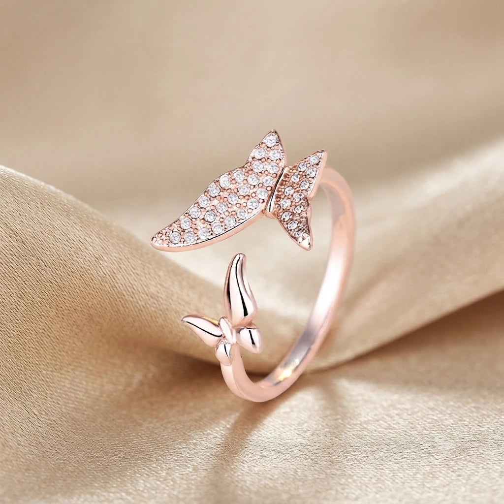 Aarnikaa Delicate Rose Gold Plated Butterfly Crystal Adjustable Ring