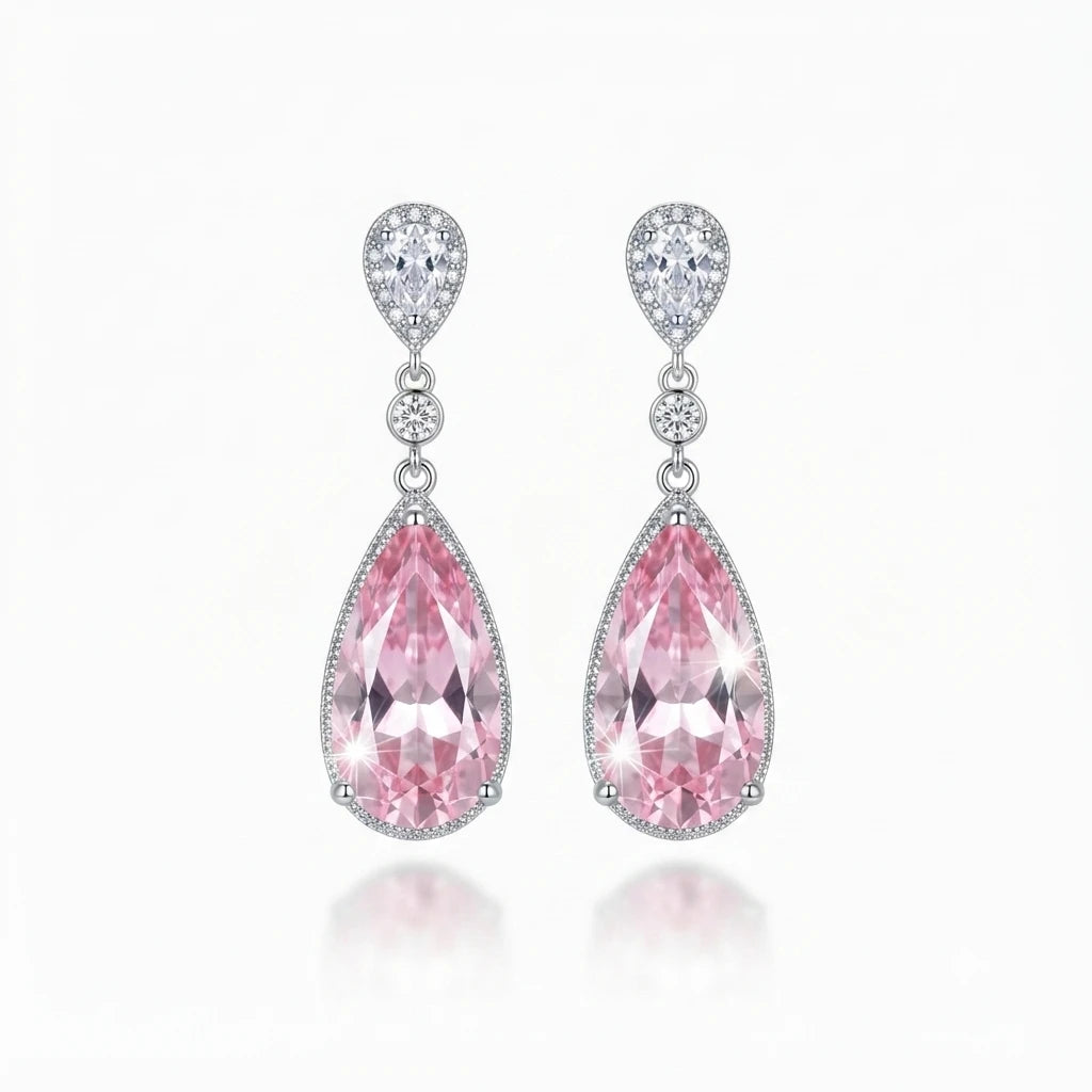 AARNIKAA Premium Pear-Cut Pink Earrings | Luxury Statement Jewelry