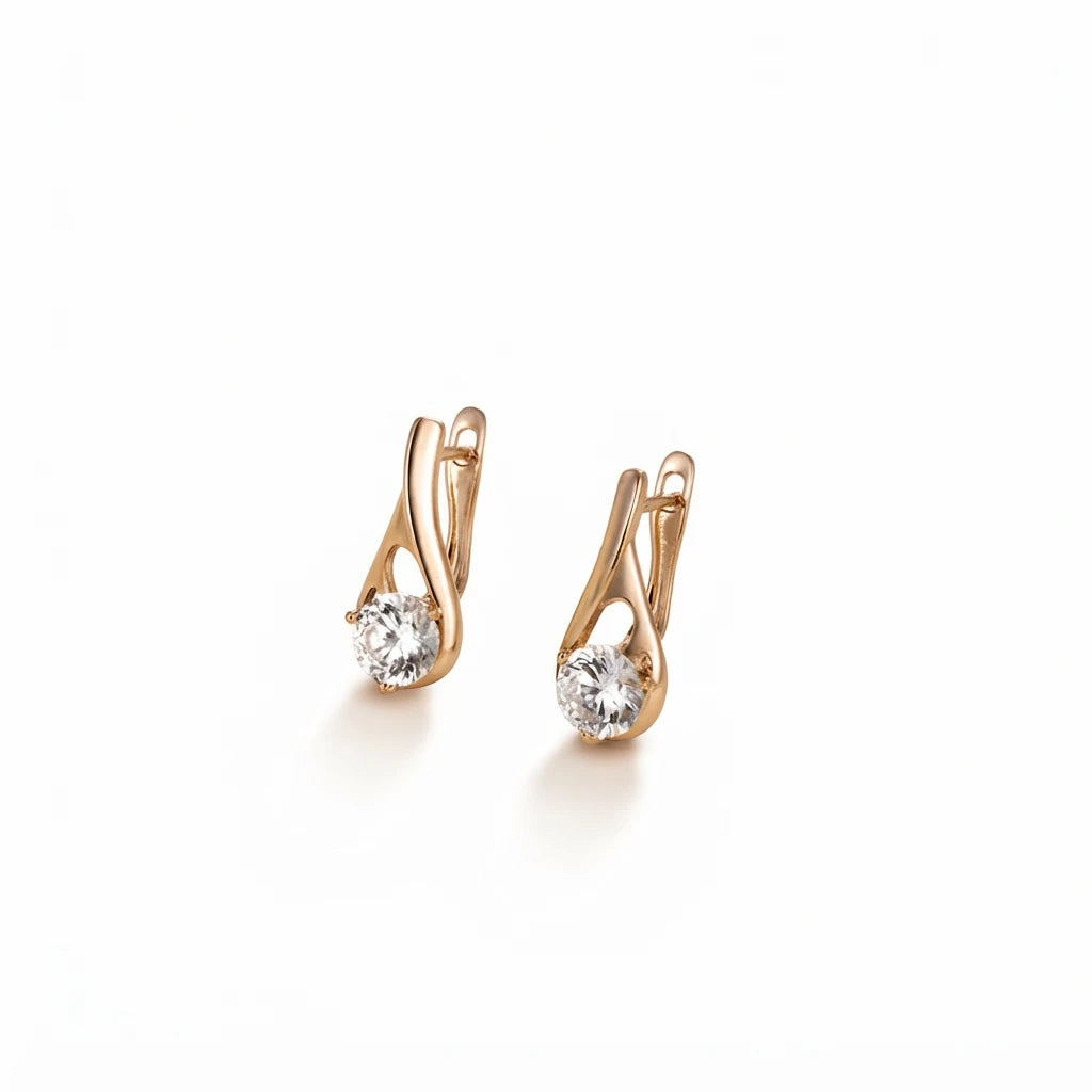 AARNIKAA Premium Rose Gold Diamond Solitaire Huggie Earrings | Elegant Jewelry
