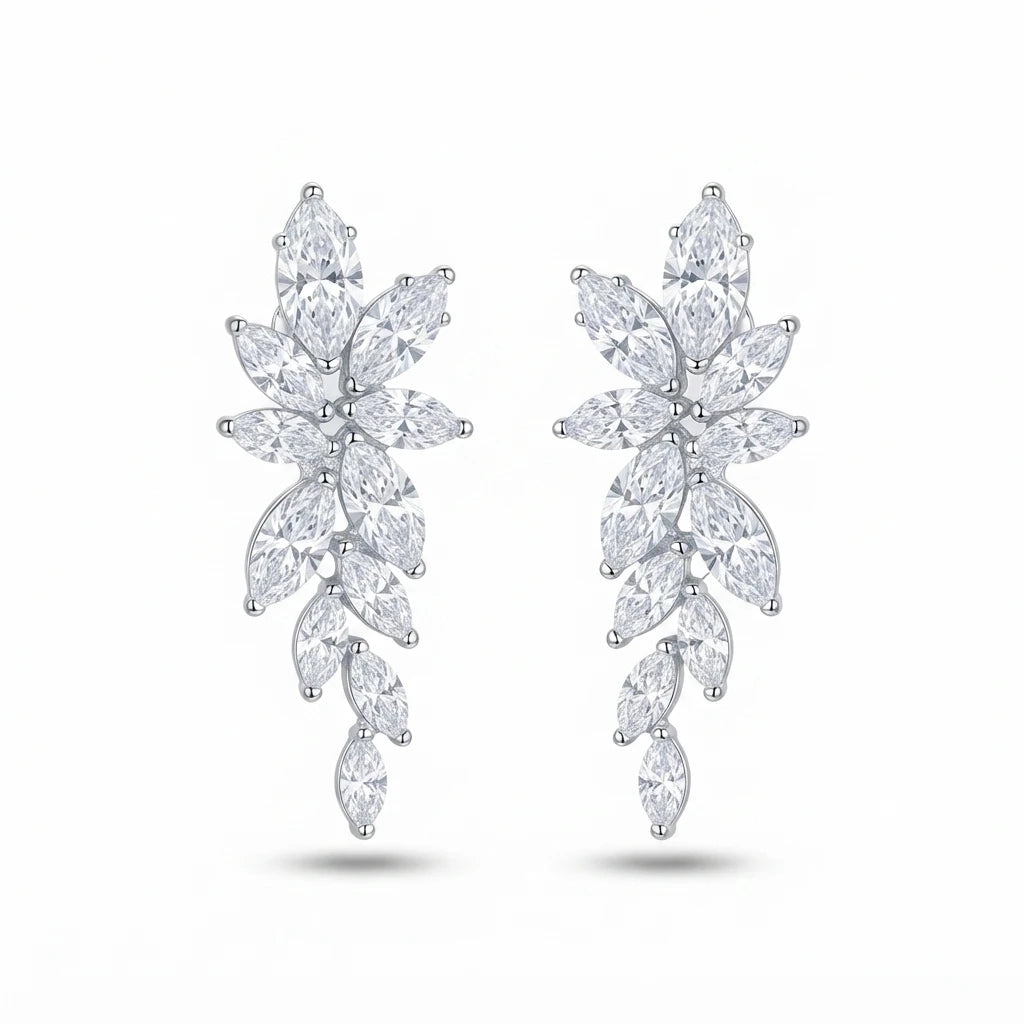 AARNIKAA Elegant Leaf-Design Crystal Drop Earrings | Premium Statement Jewelry