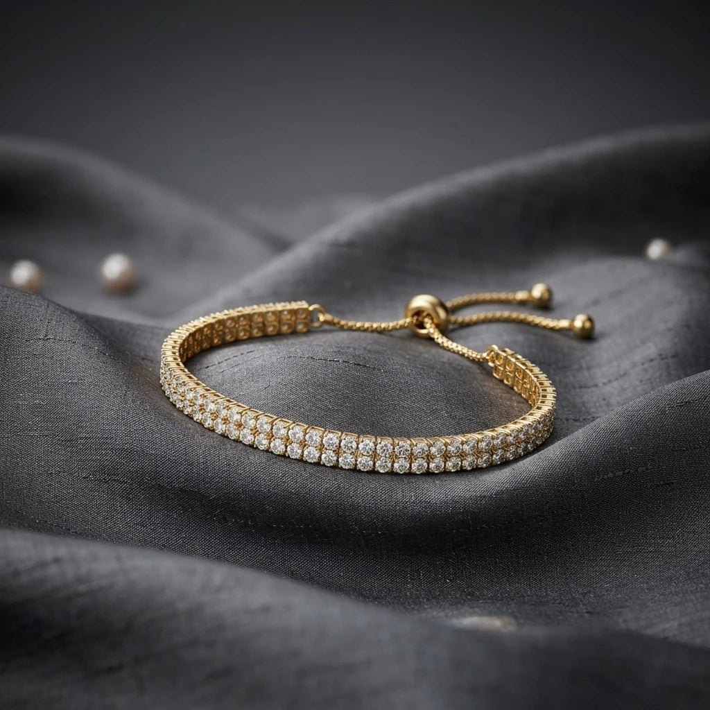 Elegant Double-Row Cubic Zirconia Tennis Bracelet - Adjustable Gold-Plated Jewelry