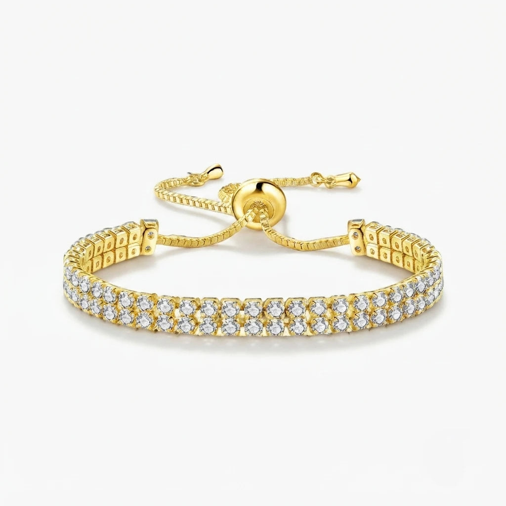 Elegant Double-Row Cubic Zirconia Tennis Bracelet - Adjustable Gold-Plated Jewelry