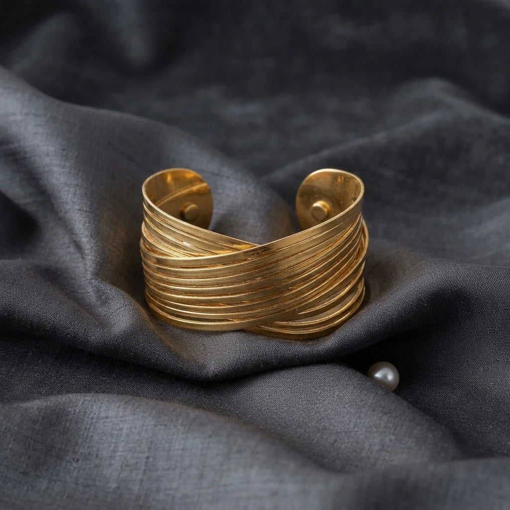 Modern Multi-Layer Gold Cuff Bracelet - Stacked Wire Statement Hand Jewelry
