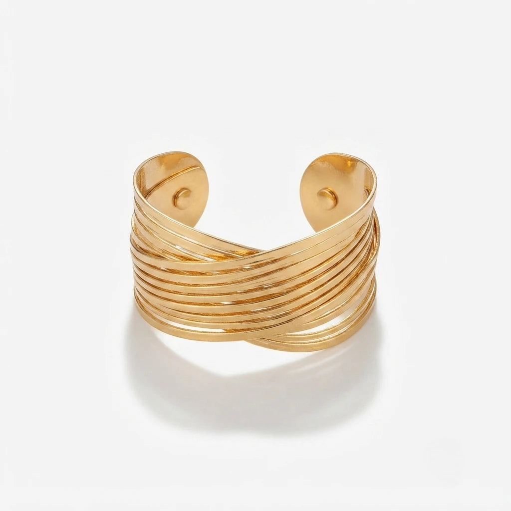 Modern Multi-Layer Gold Cuff Bracelet - Stacked Wire Statement Hand Jewelry