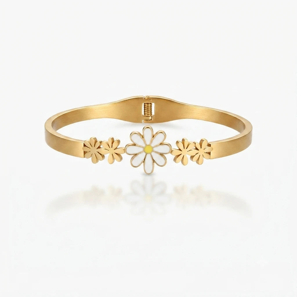 Dainty Daisy Floral Cuff Bracelet - Gold-Plated Enamel Flower Jewelry for Women