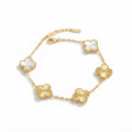 Elegant Clover Motif Charm Bracelet - Gold-Plated Floral Link Chain Jewelry