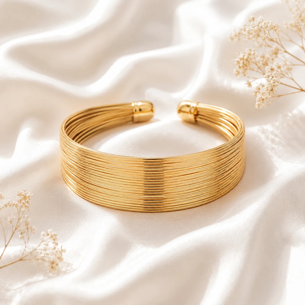 Modern Minimalist Gold-Plated Wide Cuff Bracelet - Geometric Statement Jewelry