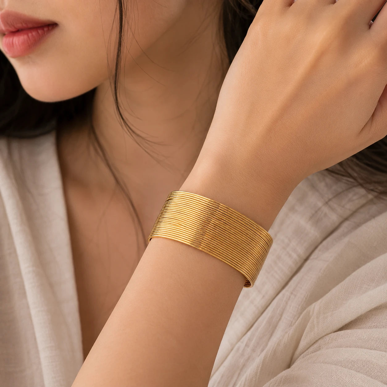 Modern Minimalist Gold-Plated Wide Cuff Bracelet - Geometric Statement Jewelry