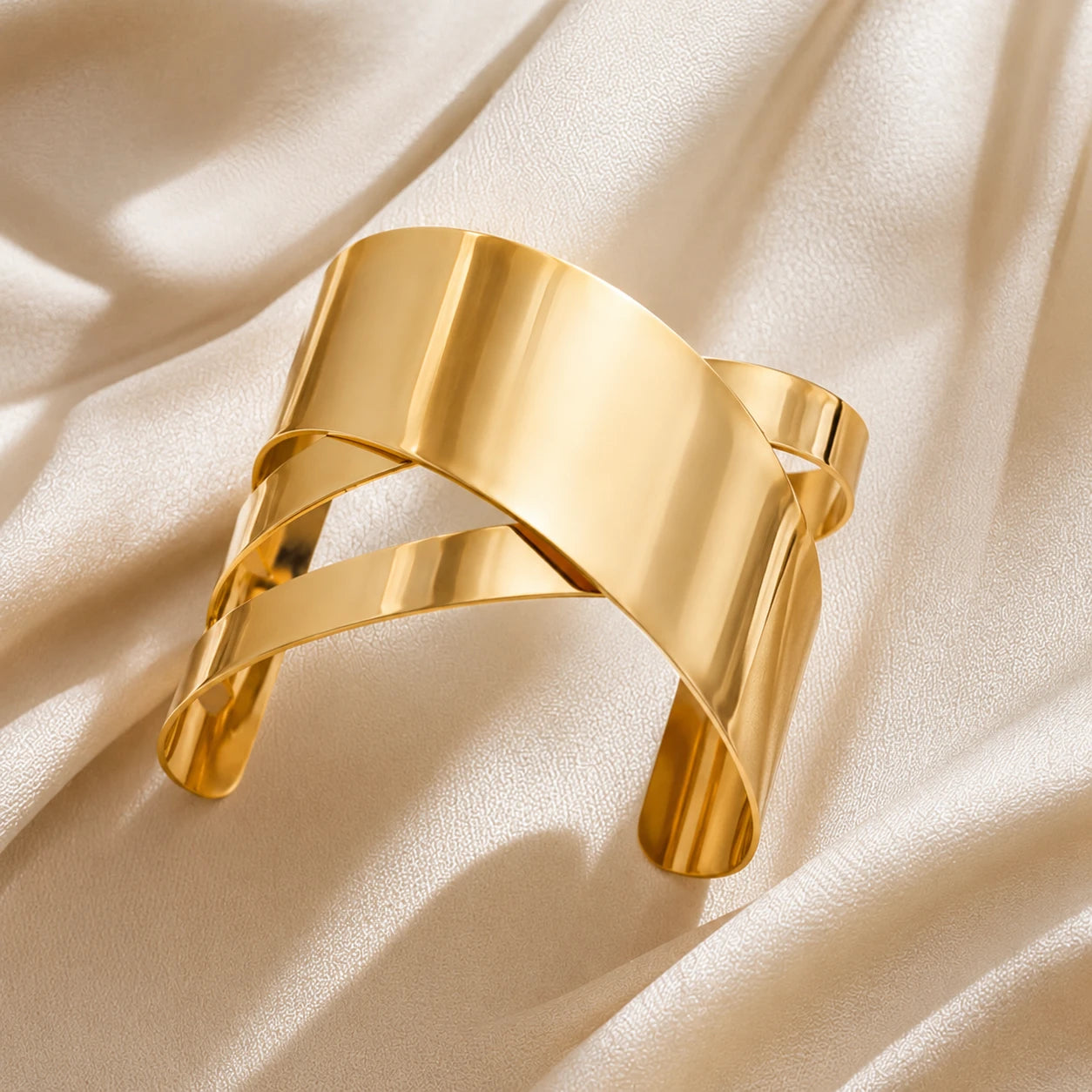 Modern Minimalist Gold-Plated Wide Cuff Bracelet - Geometric Statement Jewelry