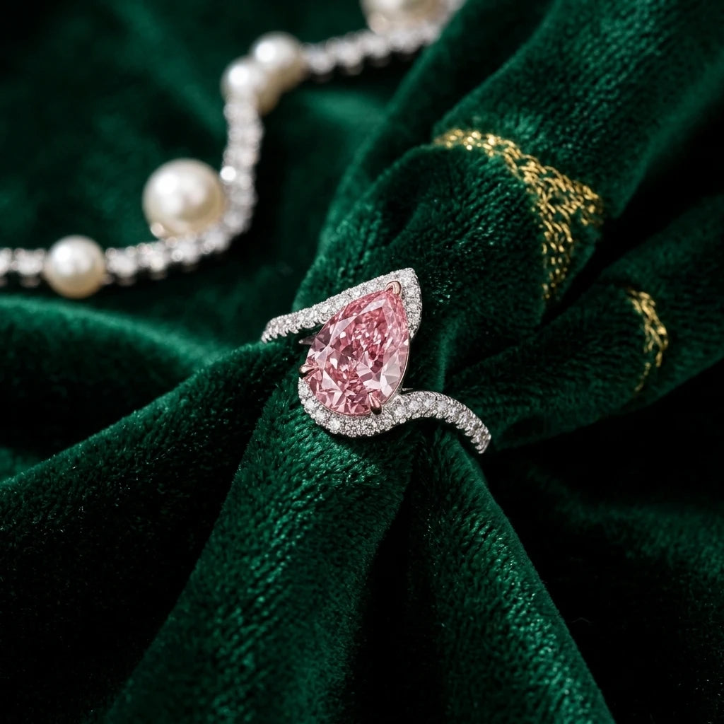 AARNIKAA Pink Pear-Shaped Statement Ring | Elegant Silver-Plated Contemporary Ring for Women