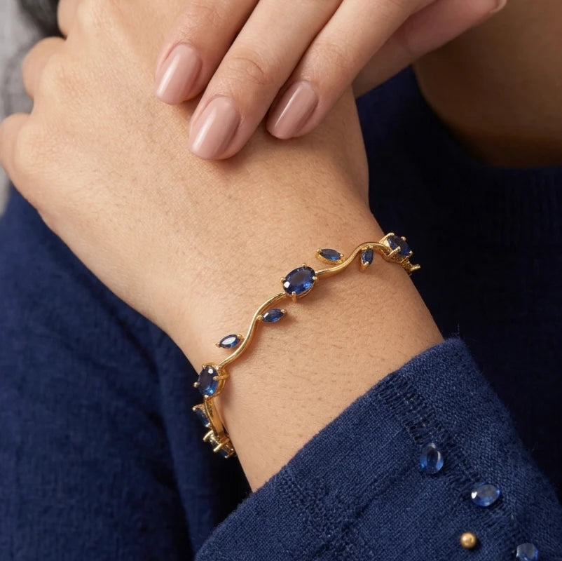 AARNIKAA Gold Plated Tulip Bracelet with Navy Blue Stones | Anti-Tarnish Floral Jewelry for Women