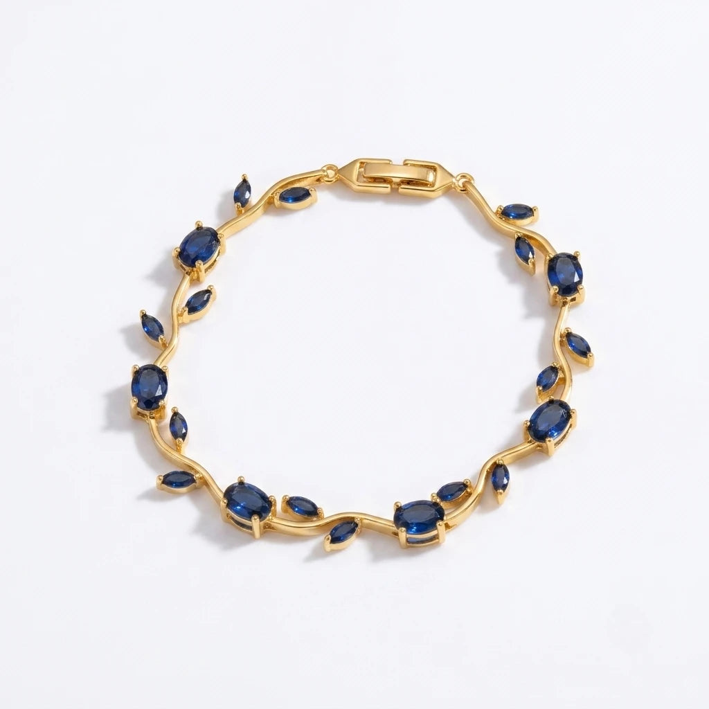 AARNIKAA Gold Plated Tulip Bracelet with Navy Blue Stones | Anti-Tarnish Floral Jewelry for Women