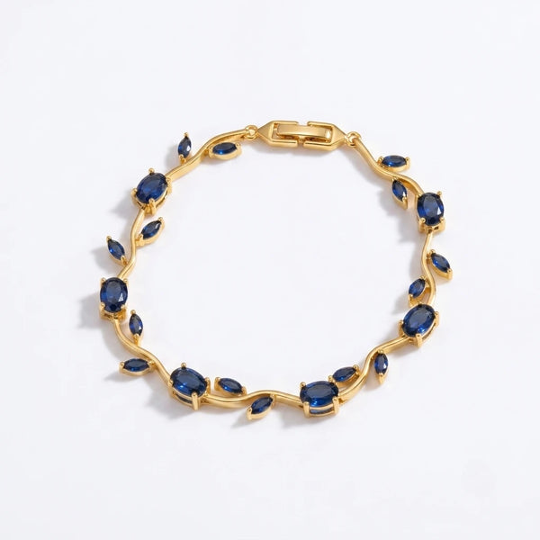 AARNIKAA Gold Plated Tulip Bracelet with Navy Blue Stones | Anti-Tarnish Floral Jewelry for Women