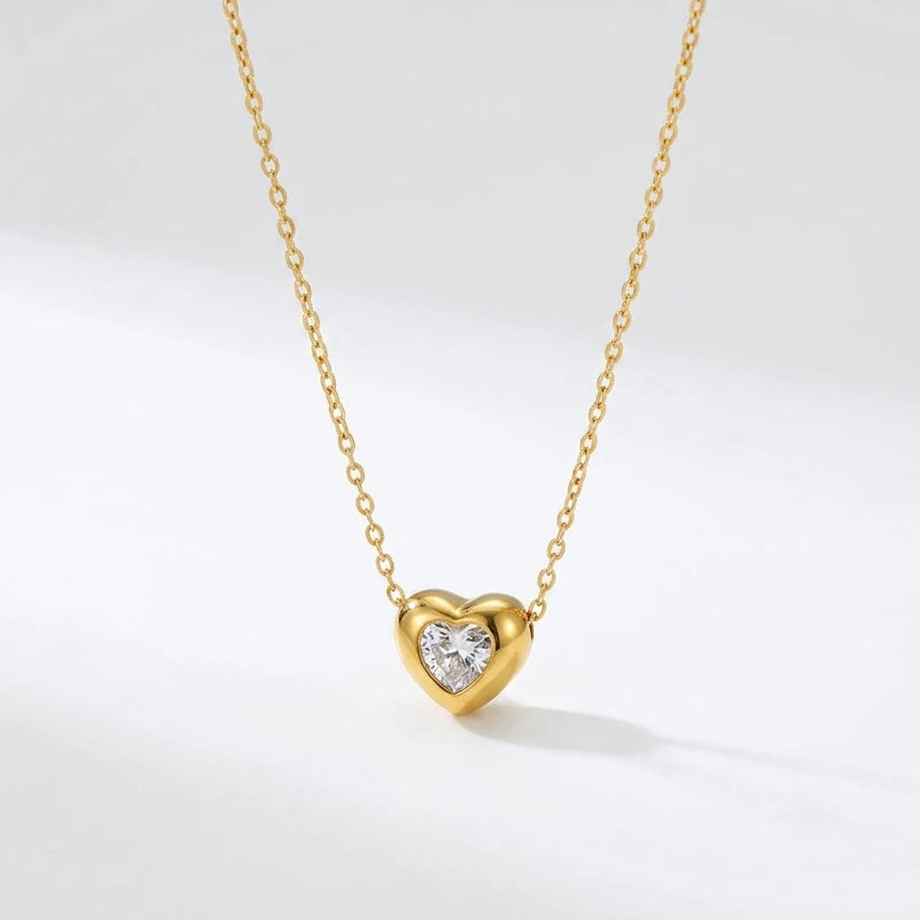 AARNIKAA Gold Plated Heart Pendant | Contemporary Anti-Tarnish White Stone Necklace
