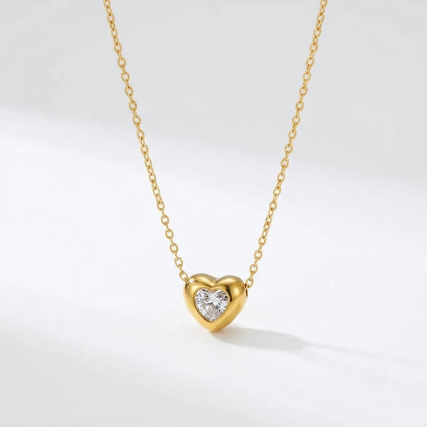 AARNIKAA Gold Plated Heart Pendant | Contemporary Anti-Tarnish White Stone Necklace