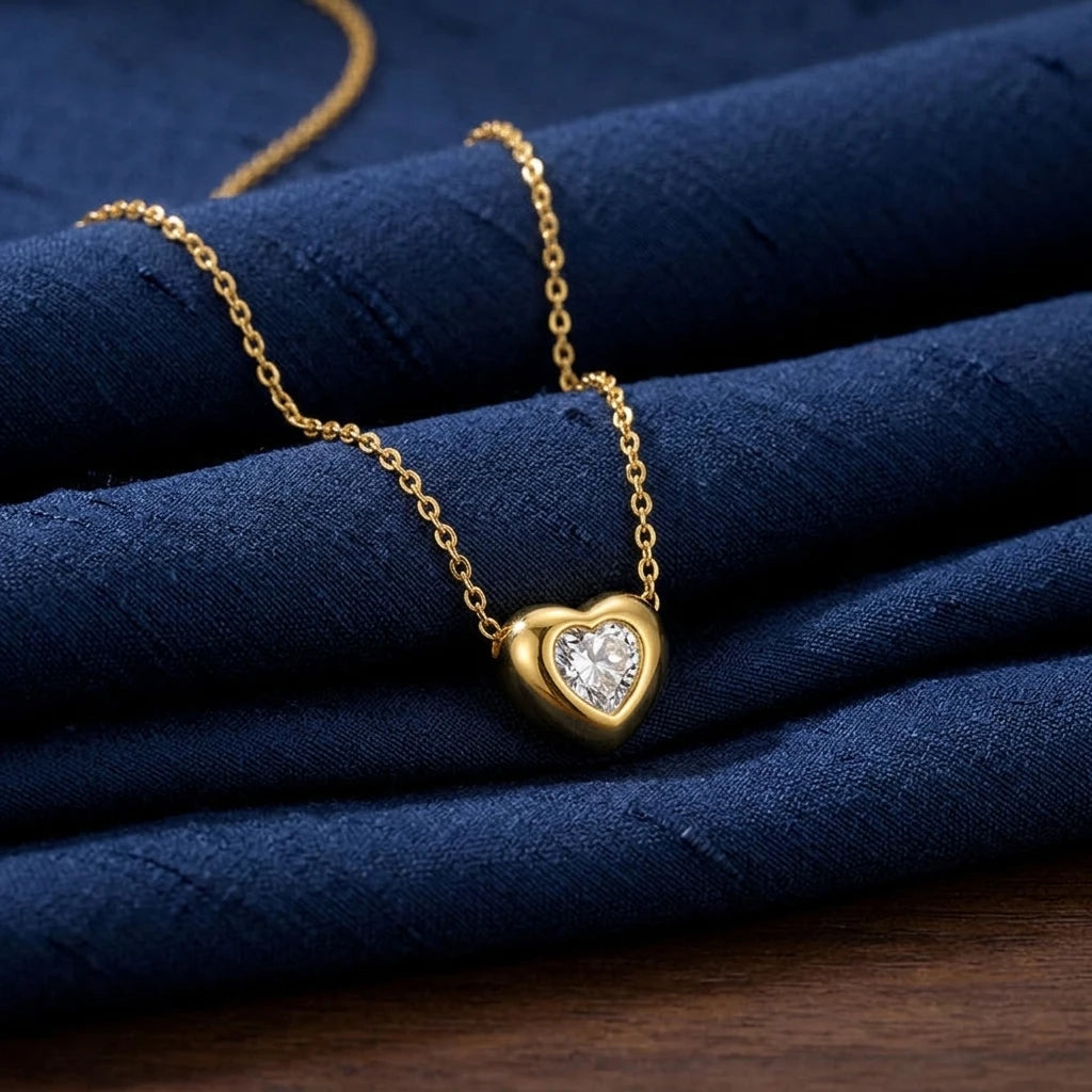 AARNIKAA Gold Plated Heart Pendant | Contemporary Anti-Tarnish White Stone Necklace