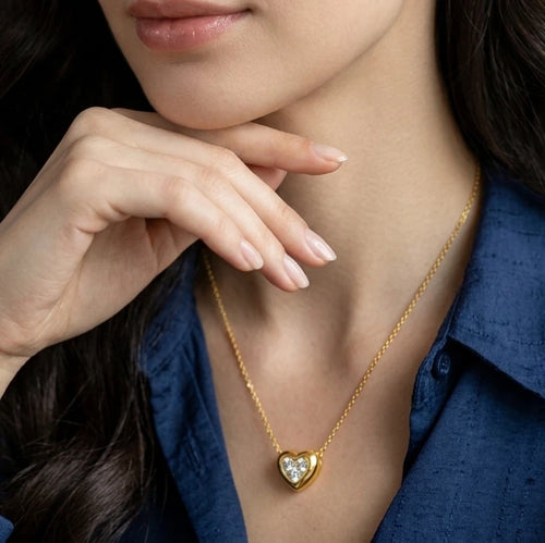 AARNIKAA Gold Plated Heart Pendant | Contemporary Anti-Tarnish White Stone Necklace