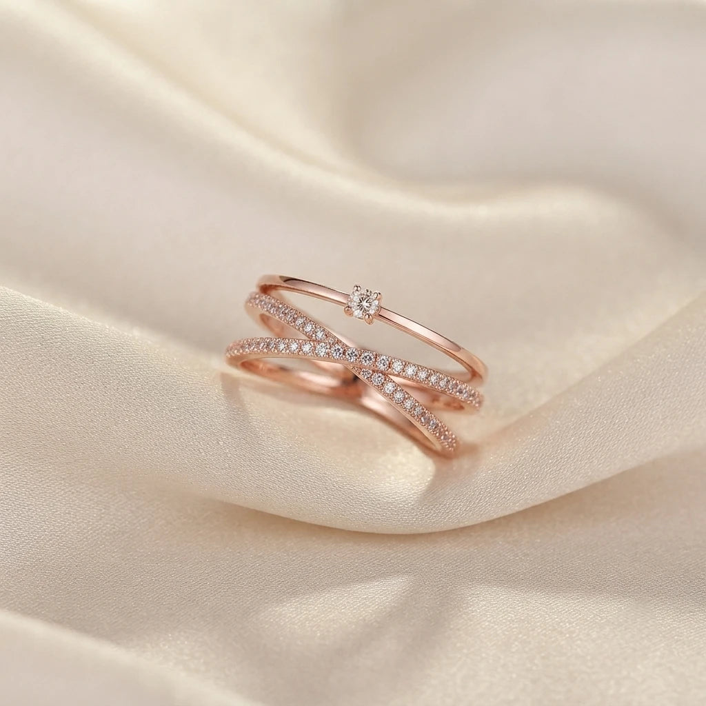 Aarnikaa Rose Gold Plated Adjustable Layered Crystal Ring