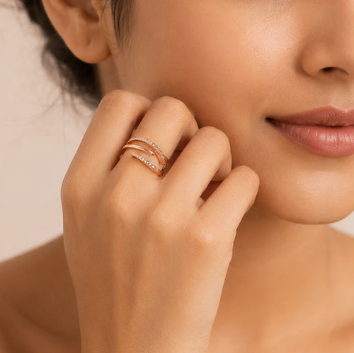 Aarnikaa Elegant Rose Gold Plated Criss-Cross Crystal Ring