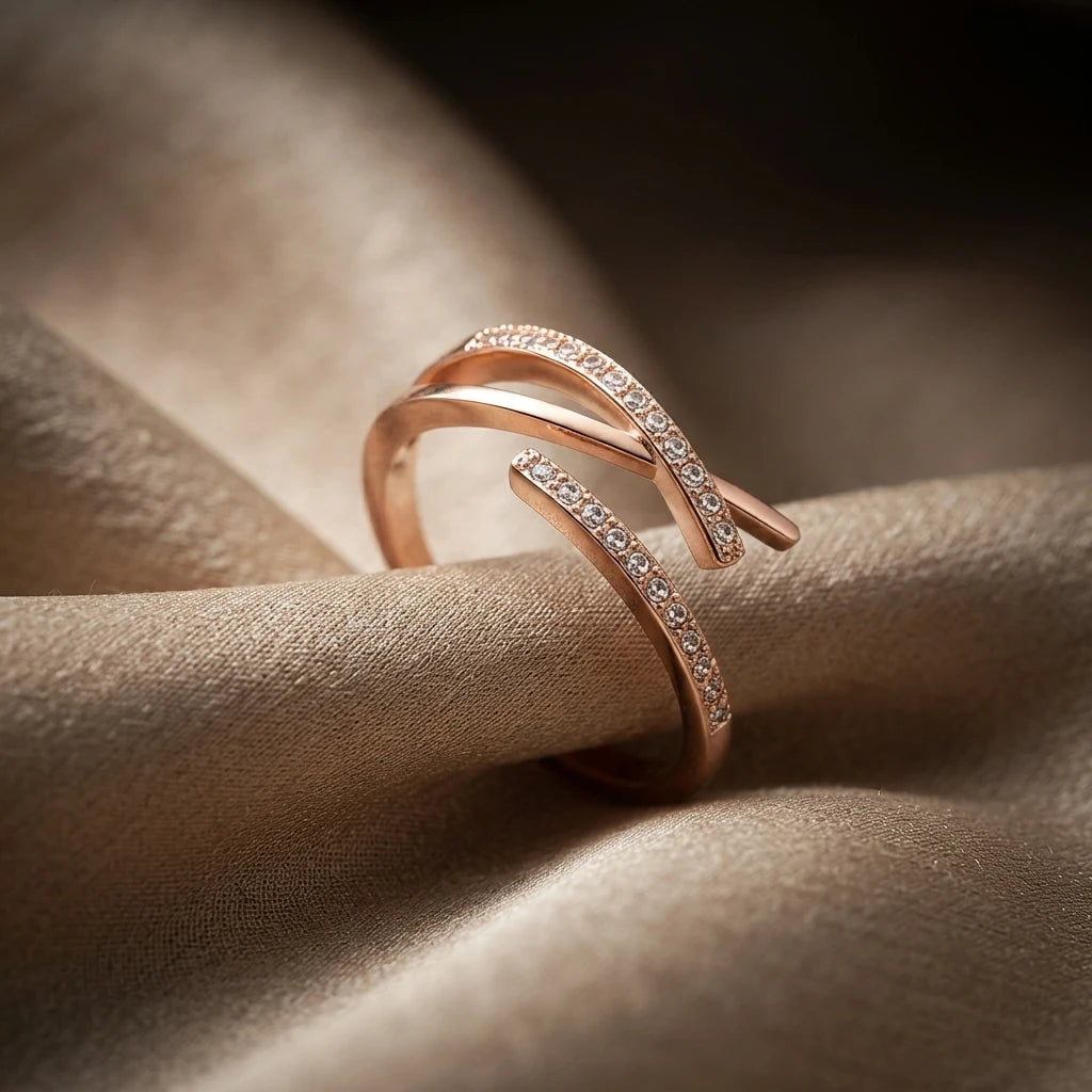 Aarnikaa Elegant Rose Gold Plated Criss-Cross Crystal Ring