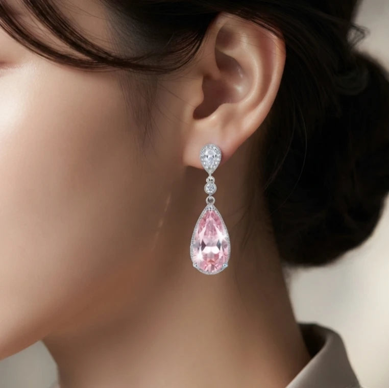AARNIKAA Premium Pear-Cut Pink Earrings | Luxury Statement Jewelry