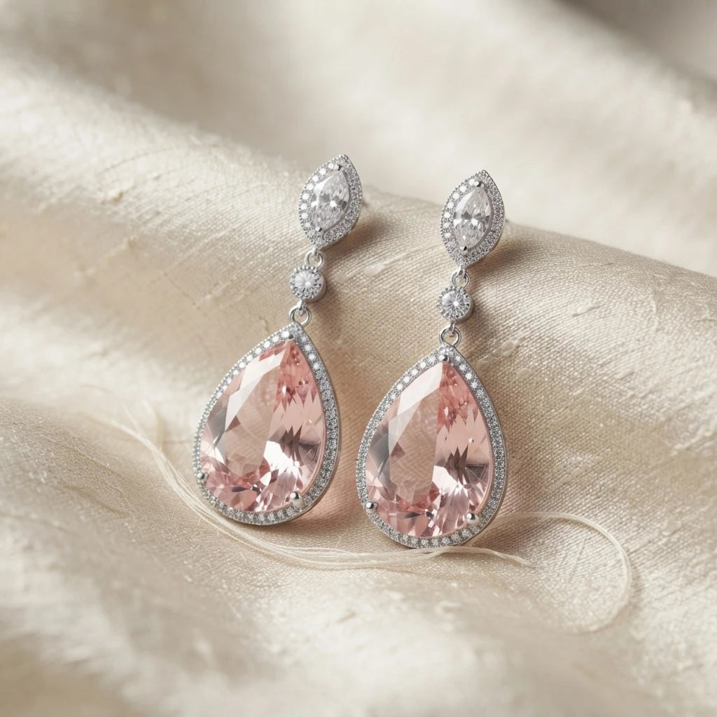 AARNIKAA Premium Pear-Cut Pink Earrings | Luxury Statement Jewelry