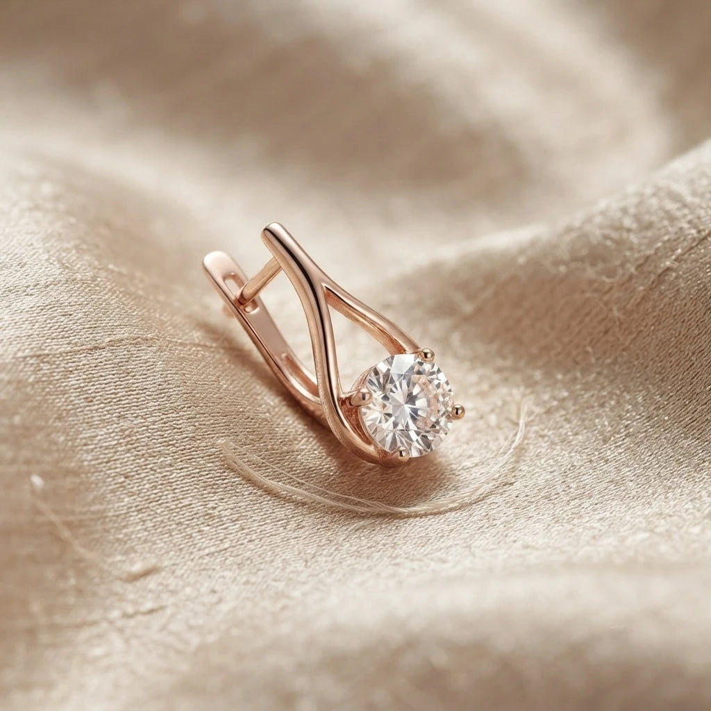 AARNIKAA Premium Rose Gold Diamond Solitaire Huggie Earrings | Elegant Jewelry