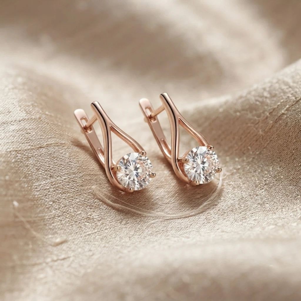 AARNIKAA Premium Rose Gold Diamond Solitaire Huggie Earrings | Elegant Jewelry