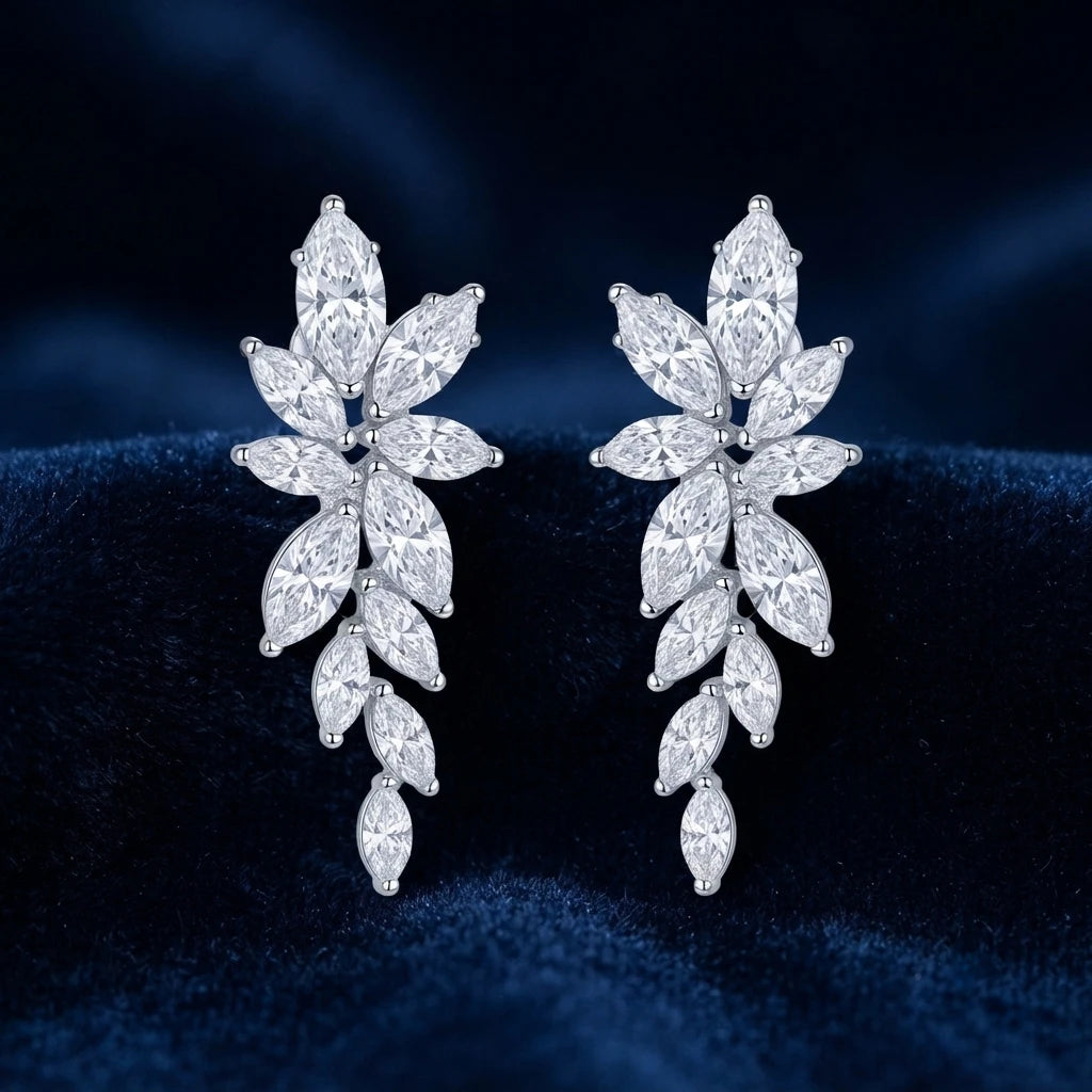 AARNIKAA Elegant Leaf-Design Crystal Drop Earrings | Premium Statement Jewelry
