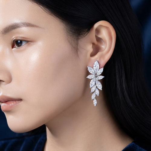 AARNIKAA Elegant Leaf-Design Crystal Drop Earrings | Premium Statement Jewelry