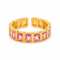 AARNIKAA Gold Plated Emerald-Cut Pink Stone Band Ring | Adjustable Anti-Tarnish Stackable Ring