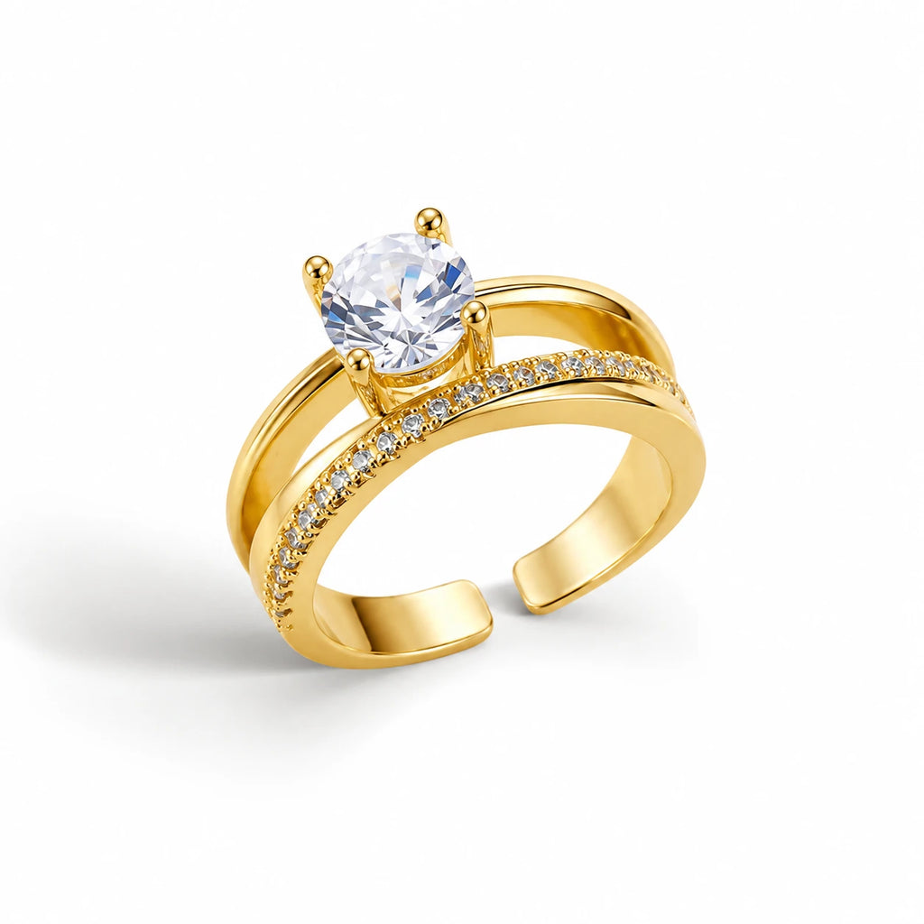 Aarnikaa Classic Gold Plated Solitaire Crystal Adjustable Ring