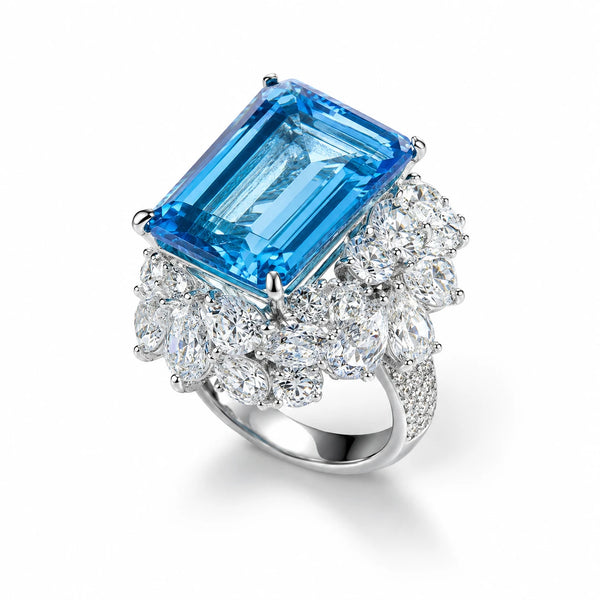 AARNIKAA Emerald-Cut Blue Stone Band Ring | Silver Plated Anti-Tarnish Contemporary Jewelry