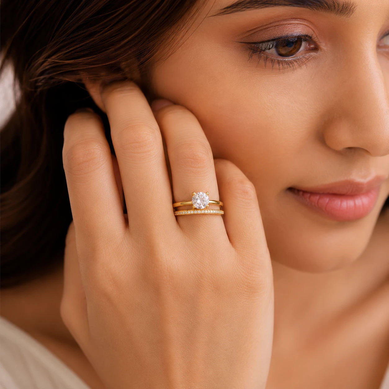 Aarnikaa Classic Gold Plated Solitaire Crystal Adjustable Ring