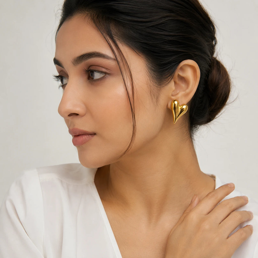 AARNIKAA Minimalist Puffy Heart Stud Earrings | Gold Plated Anti-Tarnish Chic Jewelry