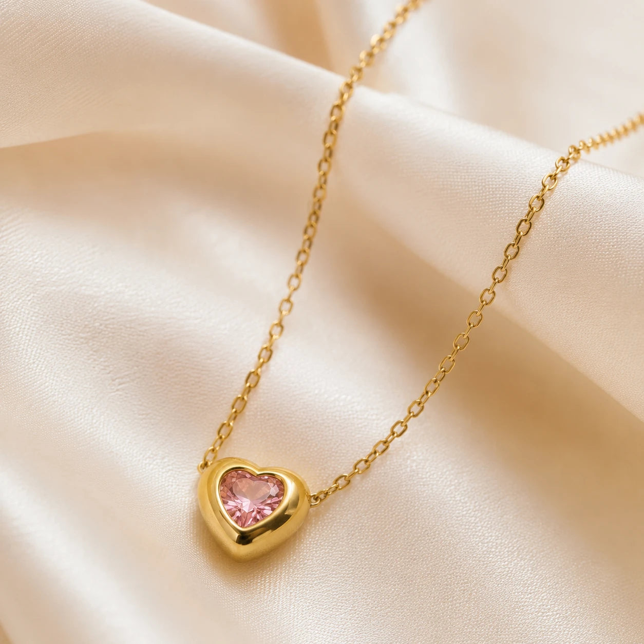 AARNIKAA Gold Plated Pink Adina Pendant | Contemporary Heart-Themed Anti-Tarnish Necklace