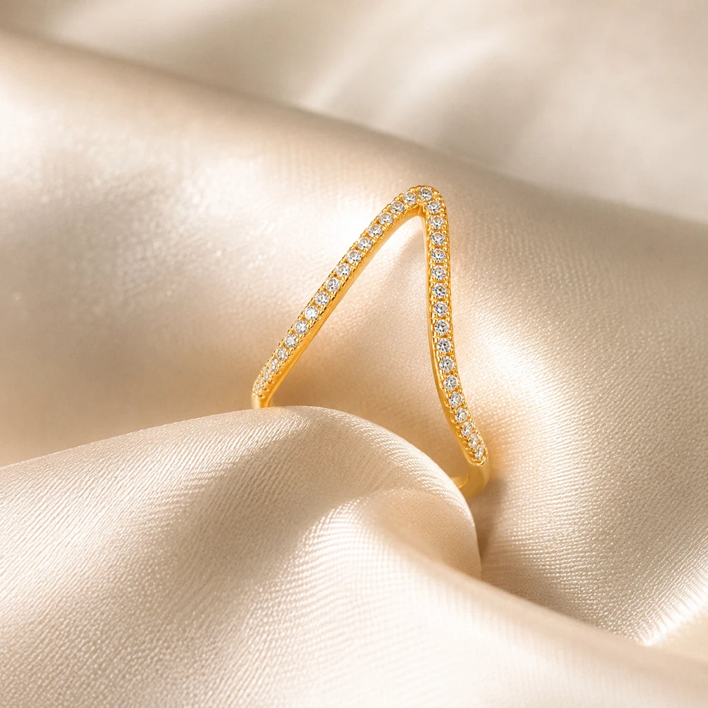Aarnikaa Elegant V-Shaped Gold Plated Diamond Ring for Women