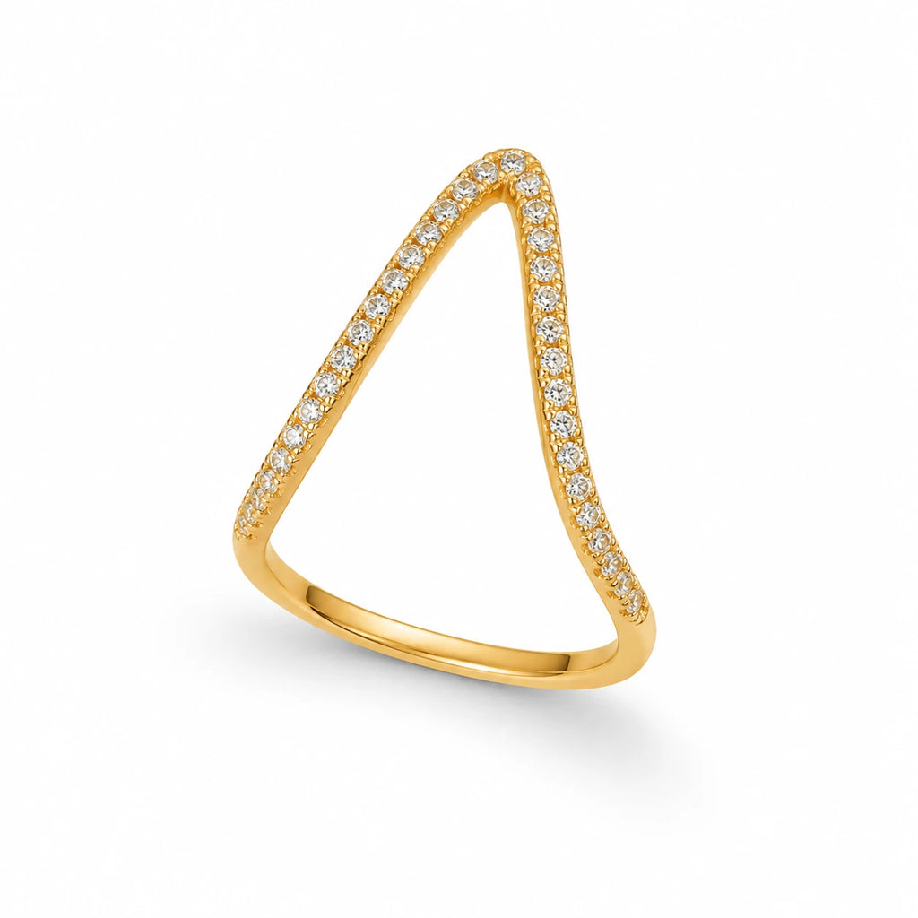 Aarnikaa Elegant V-Shaped Gold Plated Diamond Ring for Women