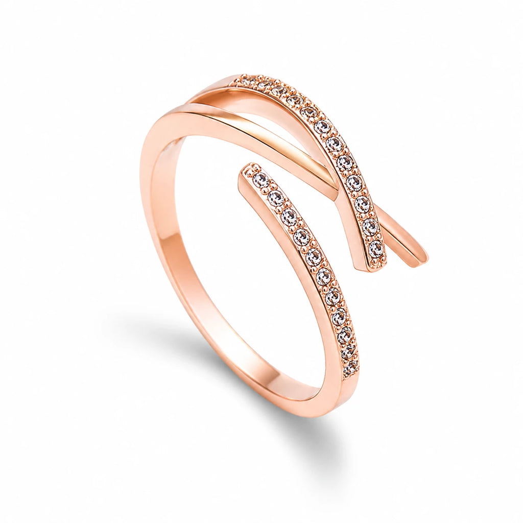 Aarnikaa Elegant Rose Gold Plated Criss-Cross Crystal Ring