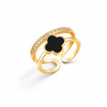 Aarnikaa Elegant Gold Plated Black Clover Crystal Adjustable Ring