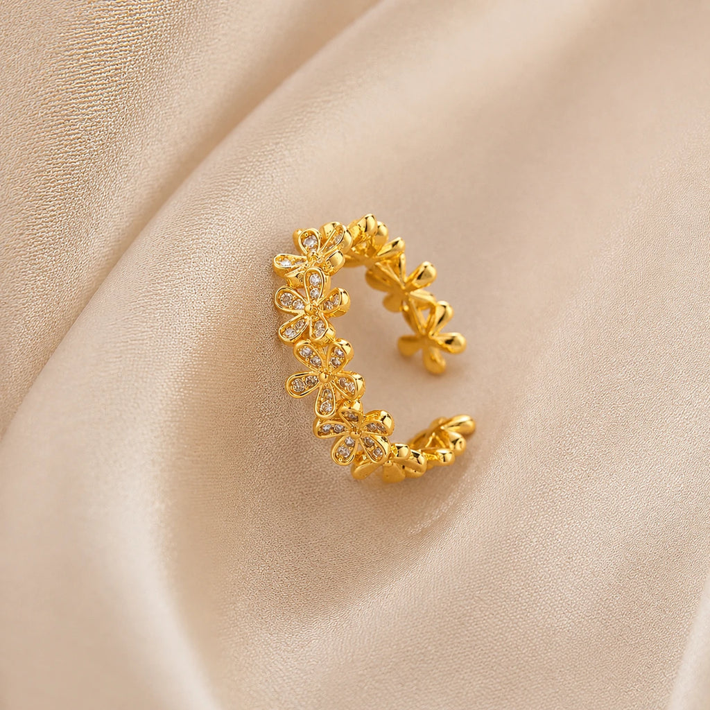 AARNIKAA Gold Plated Floral Daisy Adjustable Ring | Anti-Tarnish Minimalist Statement Jewelry