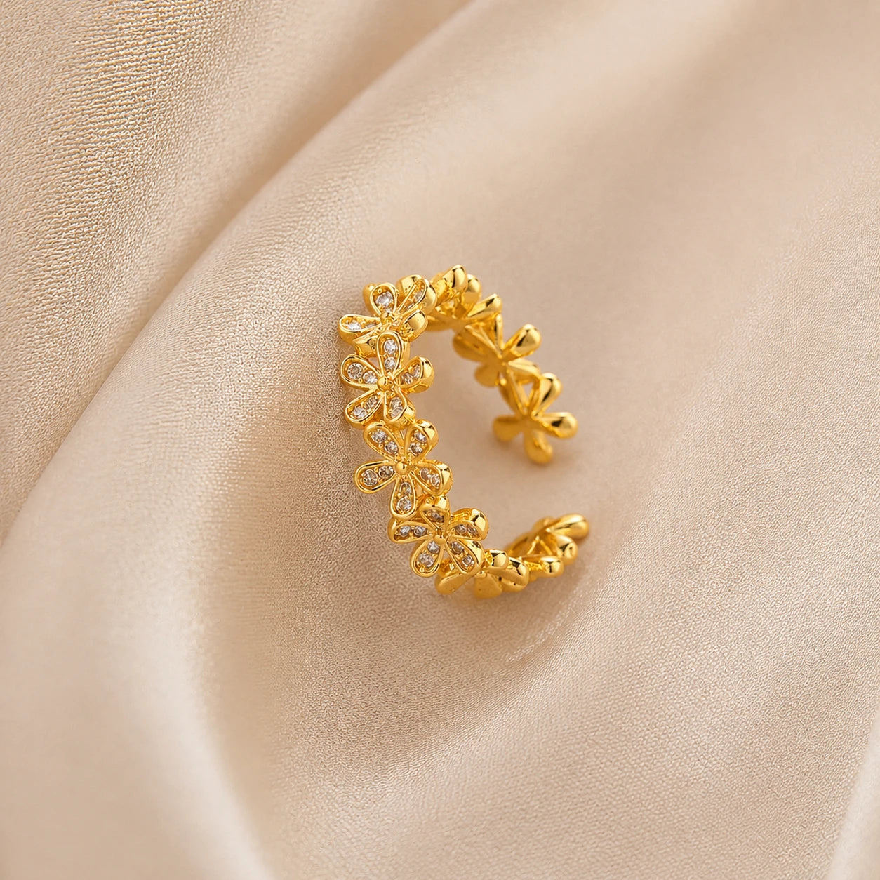 AARNIKAA Gold Plated Floral Daisy Adjustable Ring | Anti-Tarnish Minimalist Statement Jewelry